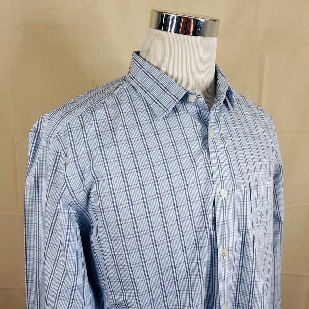 UNTUCKit XL Regular Fit Button Down Shirt Blue Plaid Wrinkle Free Cotton Mens